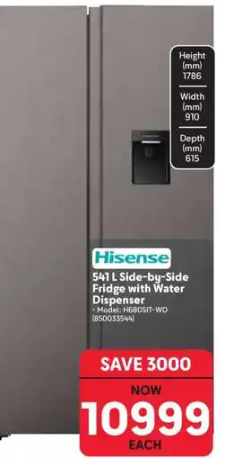 Makro Hisense 541 L Side-by-Side Fridge with Water Dispenser offer
