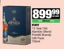 Spar Tops KWV 15 Year Old Alambic Blend Potstill Brandy Gift Pack offer