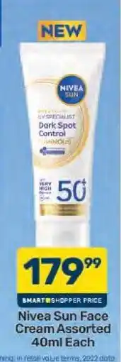 Pick n Pay Nivea Sun Face Cream Assorted 40ml Each offer