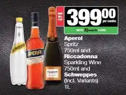 Spar Tops Aperol Spritz, Riccadonna Sparkling Wine, Schweppes offer