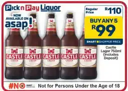 Pick n Pay Hypermarket Castle Lager 750ml offer