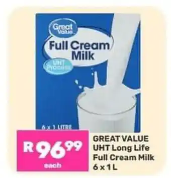 Great Value UHT Long Life Full Cream Milk-6 x 1L