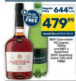 Pick n Pay Hypermarket Courvoisier VS Cognac 750ml + Appletiser 100% Sparkling Juice 1.25 Litre offer