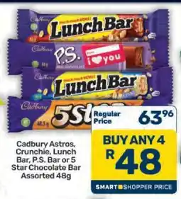 Pick n Pay Hypermarket Cadbury Astros, Crunchie, Lunch Bar, P.S. Bar, 5 Star Chocolate Bar offer