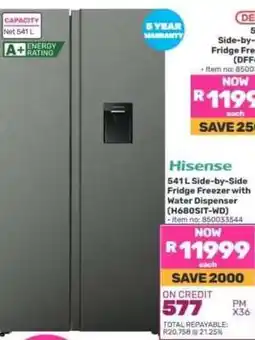 Game Hisense 541L Side-by-Side Fridge Freezer with Water Dispenser (H680SIT-WD) offer