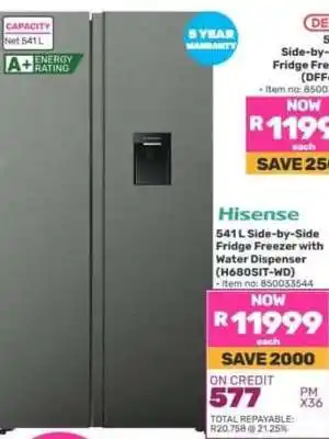 Hisense 541L Side-by-Side Fridge Freezer with Water Dispenser (H680SIT-WD)