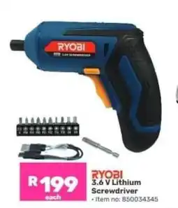 Game RYOBI 3.6 V Lithium Screwdriver offer