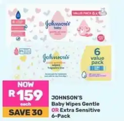 Game JOHNSON'S Baby Wipes Gentle OR Extra Sensitive 6-Pack offer