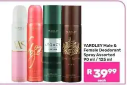 Game YARDLEY Male & Female Deodorant Spray Assorted offer