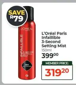 Dis-Chem L'Oréal Paris Infaillible 3-Second Setting Mist offer
