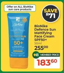 Dis-Chem BioNike Defence Sun Mattifying Face Cream SPF50+ offer