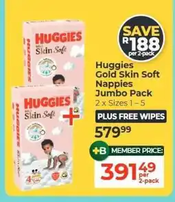 Dis-Chem Huggies Gold Skin Soft Nappies Jumbo Pack offer