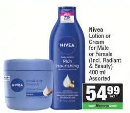 Spar Nivea Lotion or Cream offer