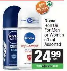 Spar Nivea Roll On For Men or Women offer