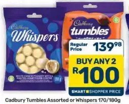 Pick n Pay Hypermarket Cadbury Tumbles Assorted or Whispers 170/180g offer