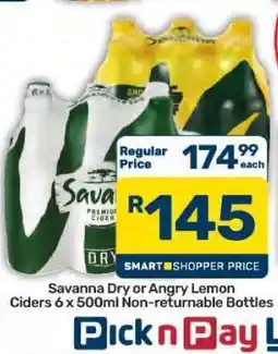 Pick n Pay Hypermarket Savanna Dry or Angry Lemon Ciders offer