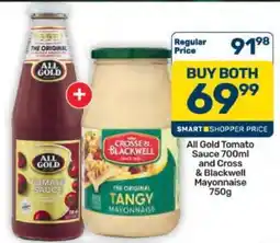 Pick n Pay Hypermarket All Gold Tomato Sauce 700ml and Cross & Blackwell Mayonnaise 750g offer