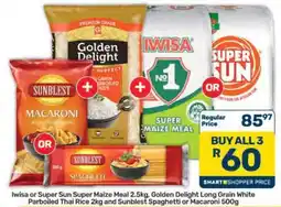 Pick n Pay Hypermarket Iwisa or Super Sun Super Maize Meal, Golden Delight Rice, Sunblest Pasta offer