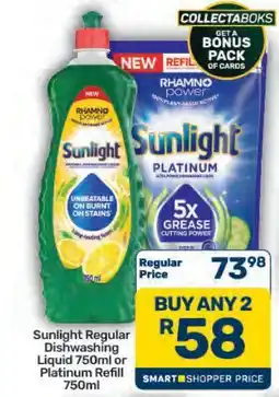 Pick n Pay Hypermarket Sunlight Regular Dishwashing Liquid 750ml or Platinum Refill 750ml offer
