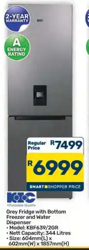 Pick n Pay Hypermarket Grey Fridge with Bottom Freezer and Water Dispenser offer