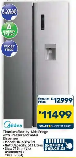 Pick n Pay Hypermarket Titanium Side-by-Side Fridge with Freezer and Water Dispenser offer