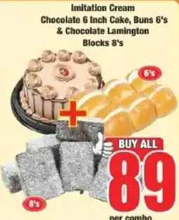 Boxer Imitation Cream Chocolate 6 Inch Cake, Buns 6's & Chocolate Lamington Blocks 8's offer