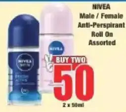 Boxer NIVEA Male / Female Anti-Perspirant Roll On Assorted offer