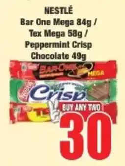 Boxer Nestle Bar One Mega / Tex Mega / Peppermint Crisp Chocolate offer