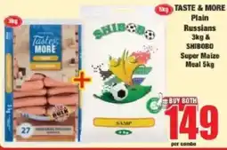Boxer TASTE & MORE Plain Russians & SHIBOBO Super Maize Meal offer