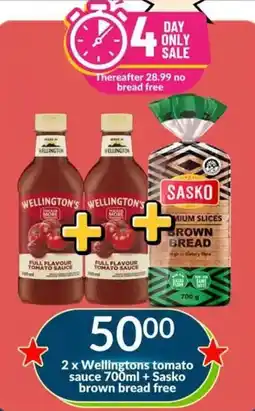 Super Save Wellingtons tomato sauce + Sasko brown bread offer