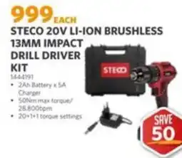 BUCO STECO 20V LI-ION BRUSHLESS 13MM IMPACT DRILL DRIVER KIT offer
