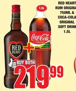 Boxer Liquors Red Heart Rum Original & Coca-Cola Original Soft Drink offer