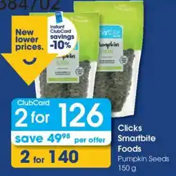 Clicks Clicks Smartbite Foods Pumpkin Seeds offer