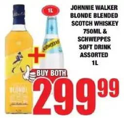 Boxer Liquors JOHNNIE WALKER BLONDE BLLENDED SCOTCH WHISKEY & SCHWEPPES SOFT DRINK ASSORTED offer