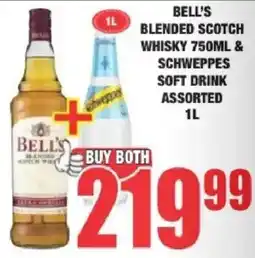 Boxer Liquors BELL'S BLENDED SCOTCH WHISKY & SCHWEPPES SOFT DRINK ASSORTED offer