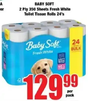 Baby Soft Fresh White Toilet Tissue Rolls