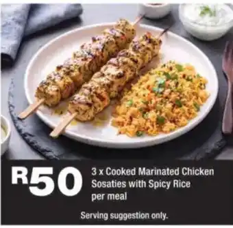Cooked Marinated Chicken Sosaties with Spicy Rice