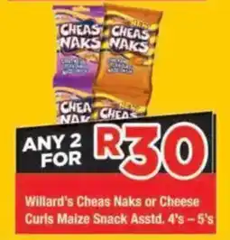 OK Grocer Willard's Cheas Naks or Cheese Curls Maize Snack Assorted offer