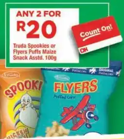 OK Grocer Truda Spookies or Flyers Puffs Maize Snack offer
