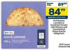 Pick n Pay Pick n pay - quiche lorraine or sundried tomato with cheese and caramelised onion quiche offer