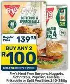 Pick n Pay Fry's - meat free burgers, nuggets, schnitzels, popcorn, falafels, frikadelle or split pea bites offer