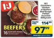 Pick n Pay I&j - chicken or beef burger patties offer