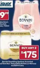 Pick n Pay Bernini - sparkling spritzer assorted non-returnable bottles or mimosa cans offer