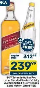 Pick n Pay Schweppes - johnnie walker red label blended scotch whisky 750ml and soda water 1 litre offer