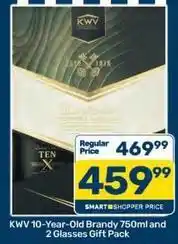 Pick n Pay Kwv - 10-year-old brandy 750ml and 2 glasses gift pack offer