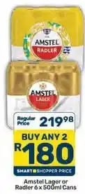 Pick n Pay Amstel - lager or radler 6 x 500ml cans offer