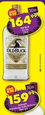 Shoprite Liquor Old buck - dry gin 750ml offer