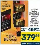 Pick n Pay Hypermarket Johnnie walker - black label 12-year-old blended scotch whisky 750ml and 2 glasses gift pack offer