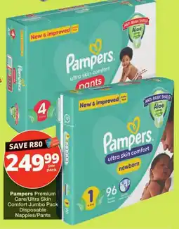 Checkers Pampers Premium Care/Ultra Skin Comfort Jumbo Pack Disposable Nappies/Pants offer