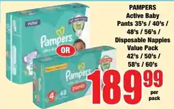 Boxer Superstores Pampers Active Baby Pants / Disposable Nappies offer